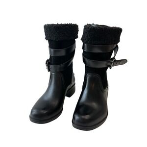 Coach Zena Black Leather Suede Shearling Buckle Ankle Boots Women‎ Size 7B